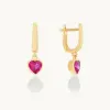 Custom Jewelry Factory OEM ODM Ruby Heart Huggie Earrings in Gold