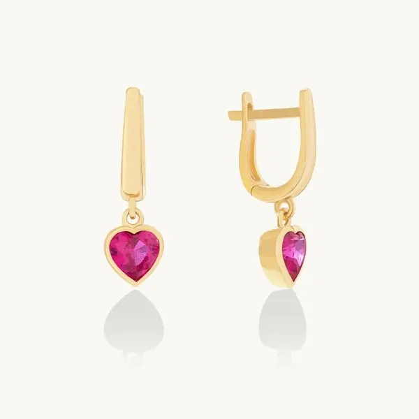 Custom Jewelry Factory OEM ODM Ruby Heart Huggie Earrings in Gold