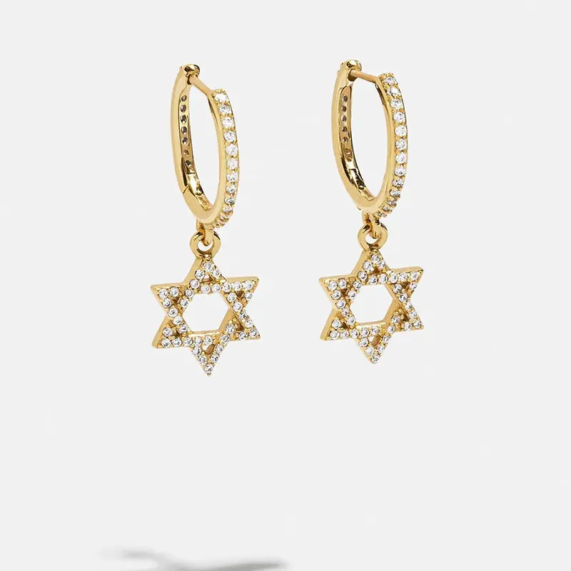 Boucles d'oreilles faites sur commande d'étoile de David d'or d'ODM d'OEM d'usine de bijoux 18K Custom Made Jewelry Factory OEM ODM 18K Gold Star of David Earrings