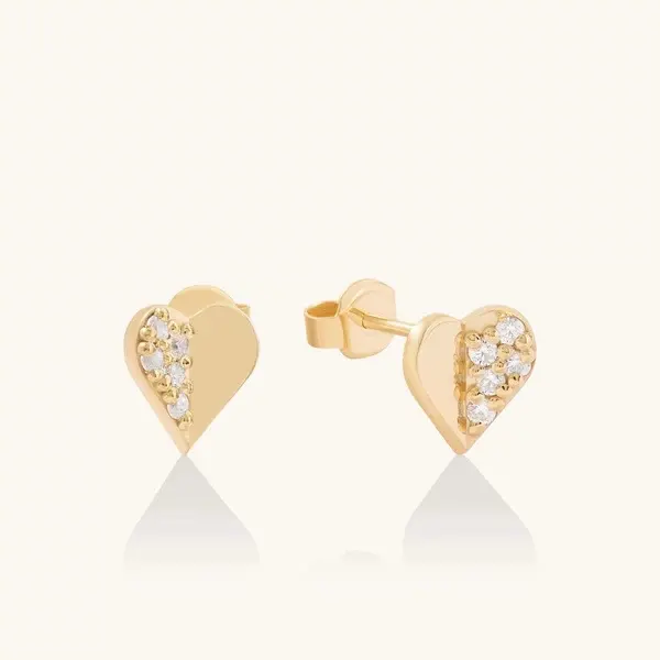 Pave Mini Heart Stud Earrings - Gold Vermeil-1789544978103 JINGYING Custom Fine Jewelry Manufacturer | Las Vegas Custom Jewelers