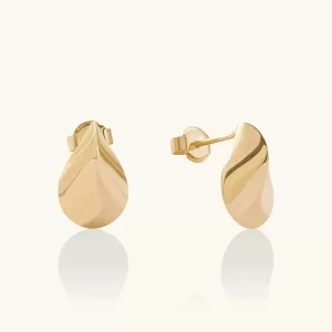 Custom Made Ribbed Teardrop Stud Earrings Gold Vermeil Jewelry Manufacturer