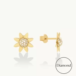 Custom Sunflower Stud Earrings in Gold Jewelry Manufactured Based on Your Designs