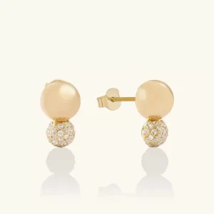 925 Sterling Silver and Brass Jewelry Manufacturer OEM ODM Double Sphere Pave Earrings - Goud