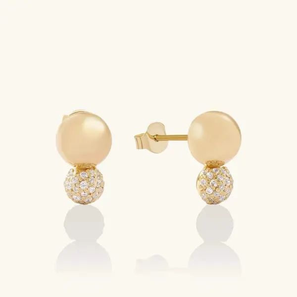 925 Sterling Silver and Brass Jewelry Manufacturer OEM ODM Double Sphere Pave Earrings - ذهب